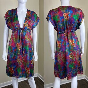 Vintage Chasensully Women's Size S Silk Kimono Mini Dress Art Festival Y2K Boho